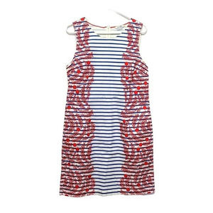 Boden Sleeveless Sheath Dress Size 10 Blue White Striped Red Floral Nautical